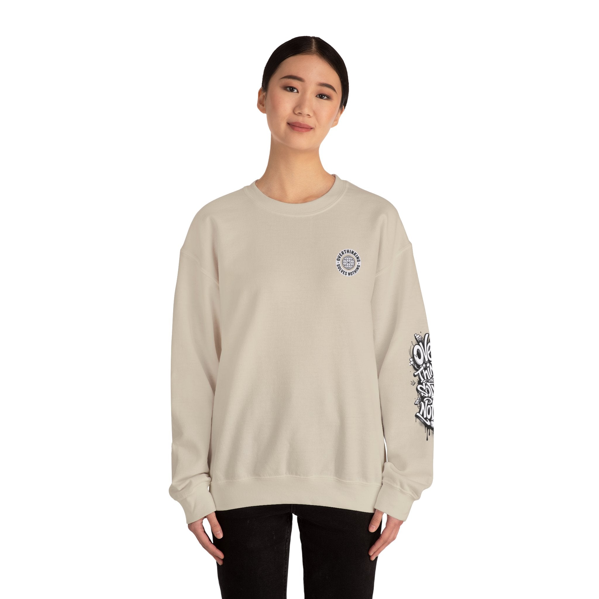 Crewneck Sweatshirt — "Overthinking Solves Nothing" Graphic Pullover