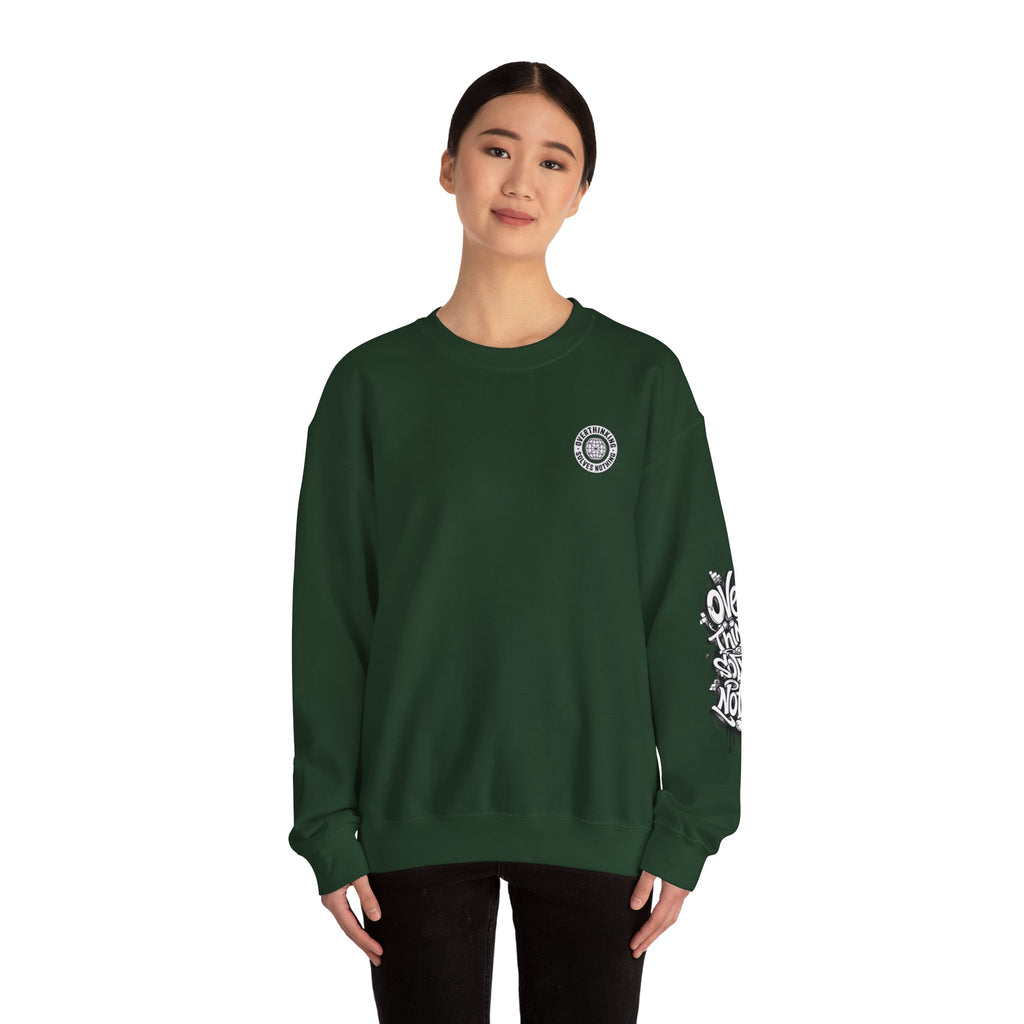 Crewneck Sweatshirt — "Overthinking Solves Nothing" Graphic Pullover